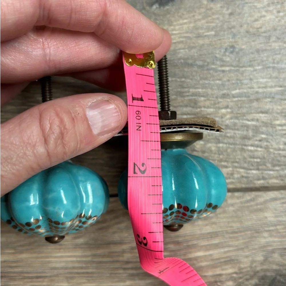 Set of 2 Ceramic Decorative Drawer Pull Knobs Teal Turquoise NEW - Picture 5 of 8